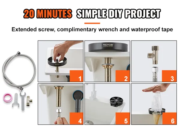 VEVOR glass rinser installation guide: components, tools, and 6-step process for a quick diy setup.