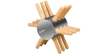 VEVOR chicken plucker attachment with rubber fingers in a metal cylinder design.