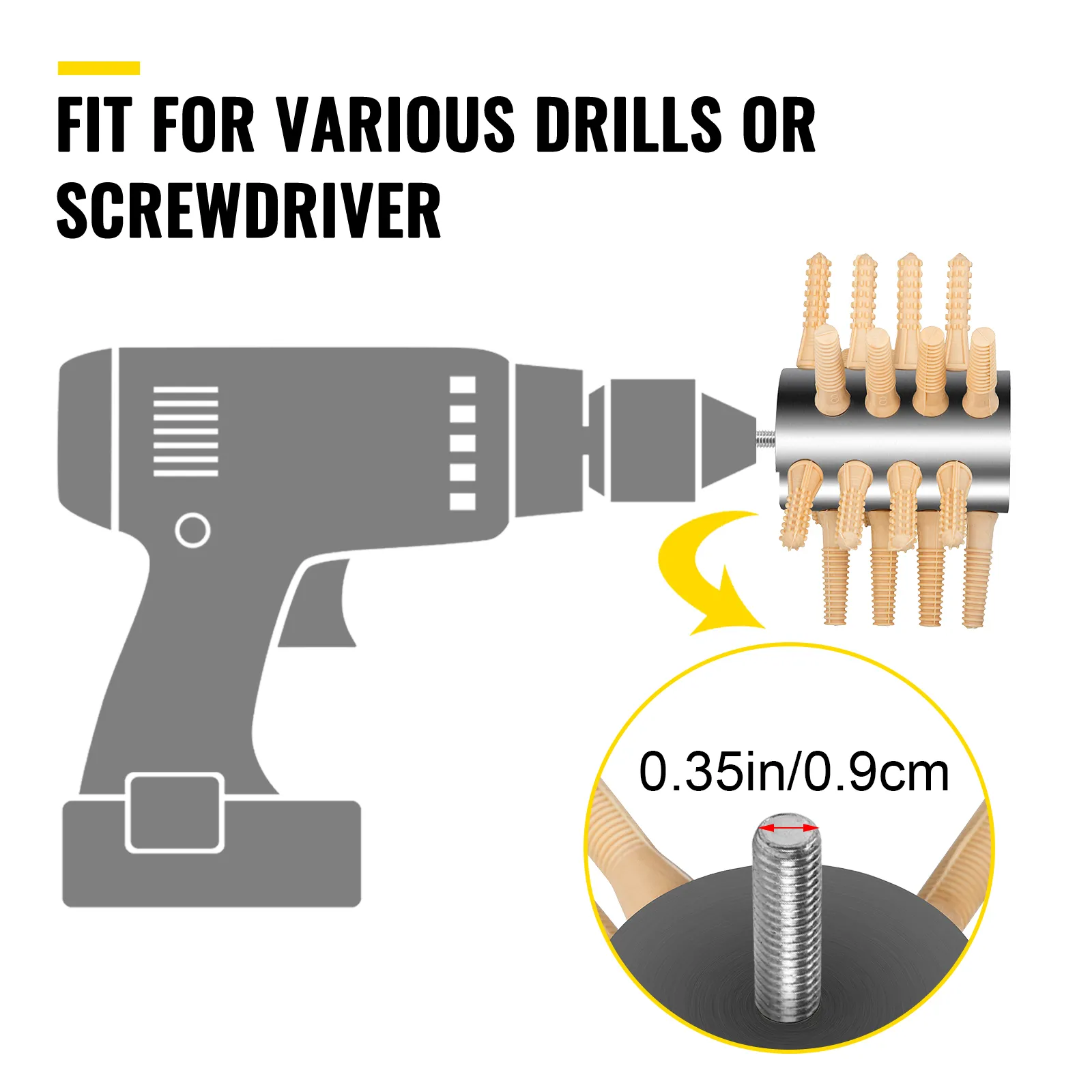 VEVOR chicken plucker fits various drills and screwdrivers, 0.35in/0.9cm shaft.