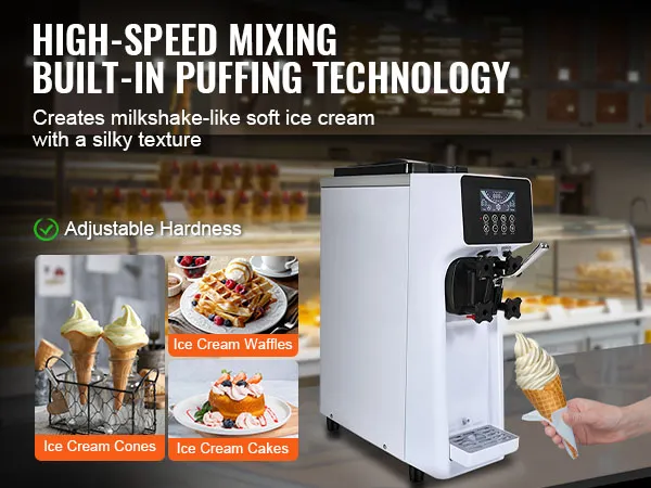Máquina de helado comercial VEVOR con tecnología de inflado incorporada de mezcla de alta velocidad. Dureza ajustable.