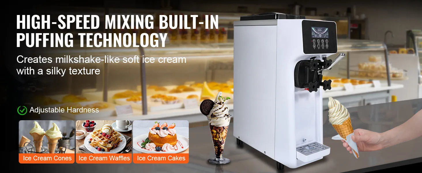 Máquina de helado comercial VEVOR con tecnología de inflado incorporada de mezcla de alta velocidad. Dureza ajustable.
