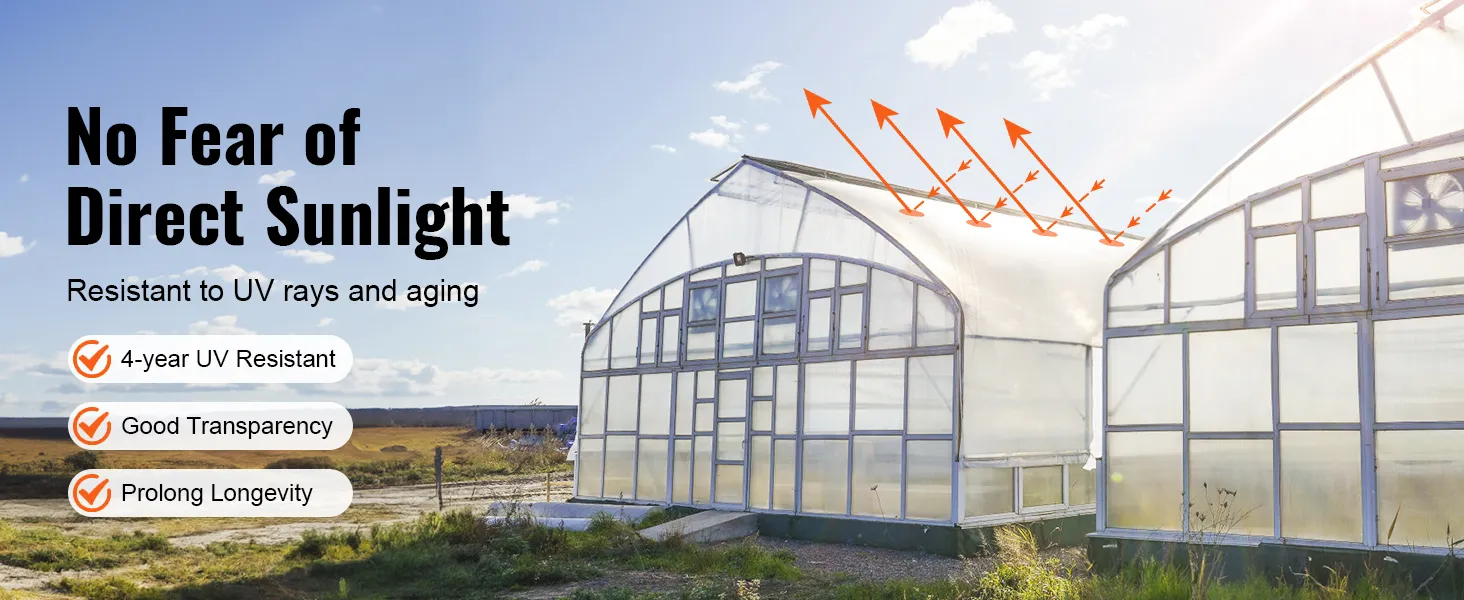 Il telo in plastica per serre VEVOR protegge dai raggi UV con elevata trasparenza e durata.