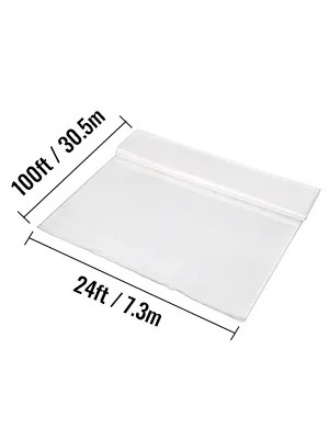VEVOR kasfolie, afmetingen 100ft x 24ft, netjes gevouwen transparant vel.