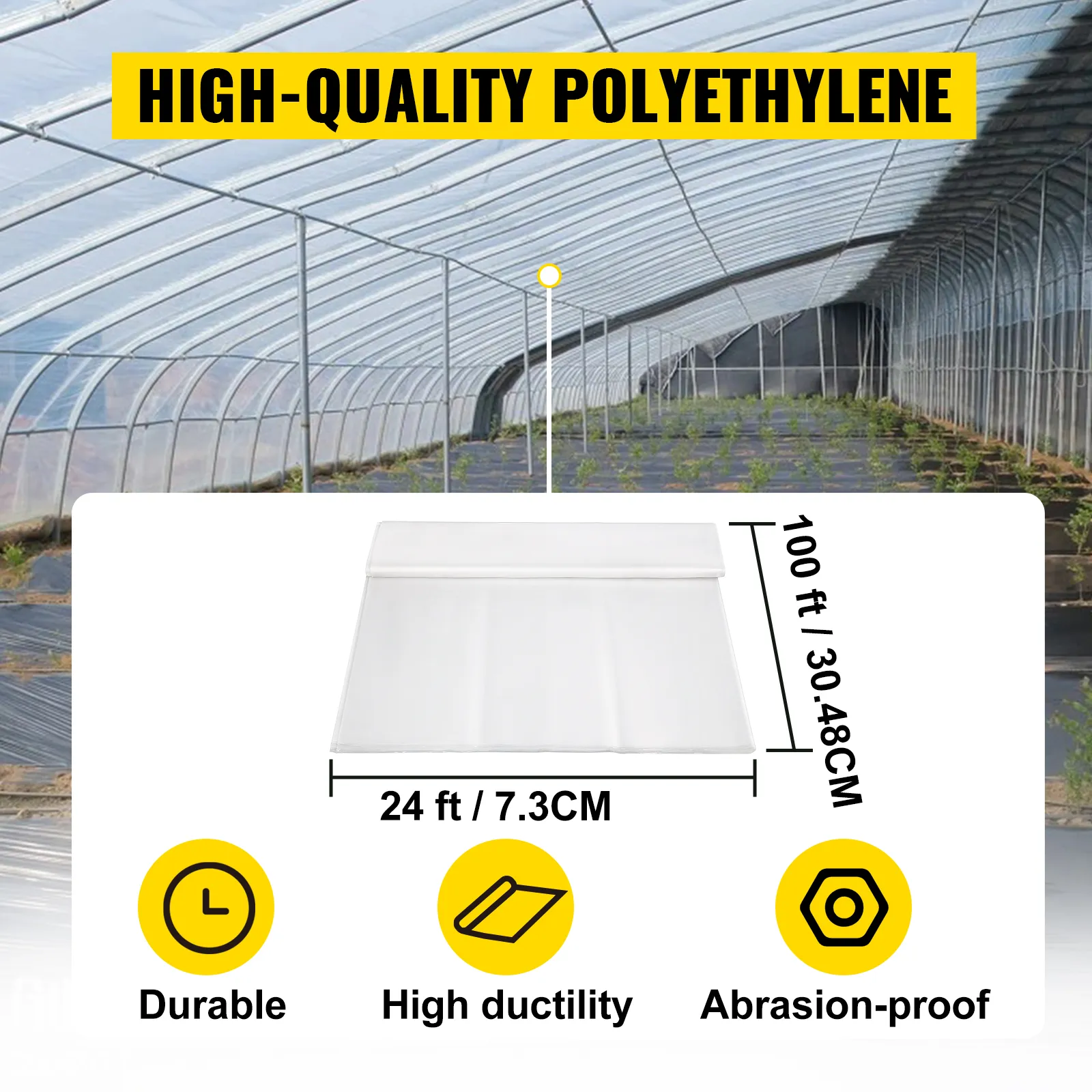 VEVOR kasfolie, 24 ft x 100 ft, duurzaam, zeer rekbaar, slijtvast polyethyleen.