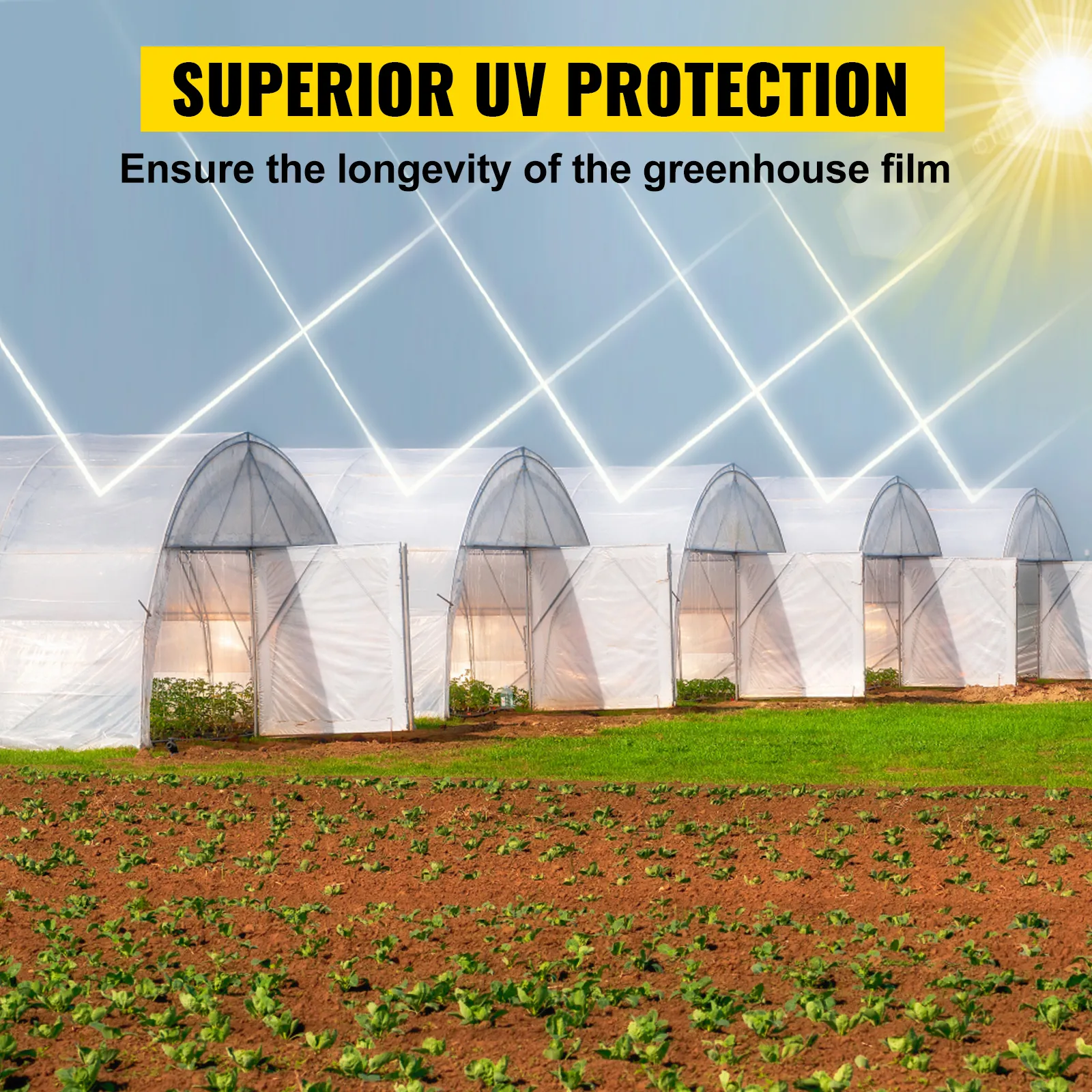 kas met VEVOR-kasfolie die superieure uv-bescherming biedt voor gewassen.