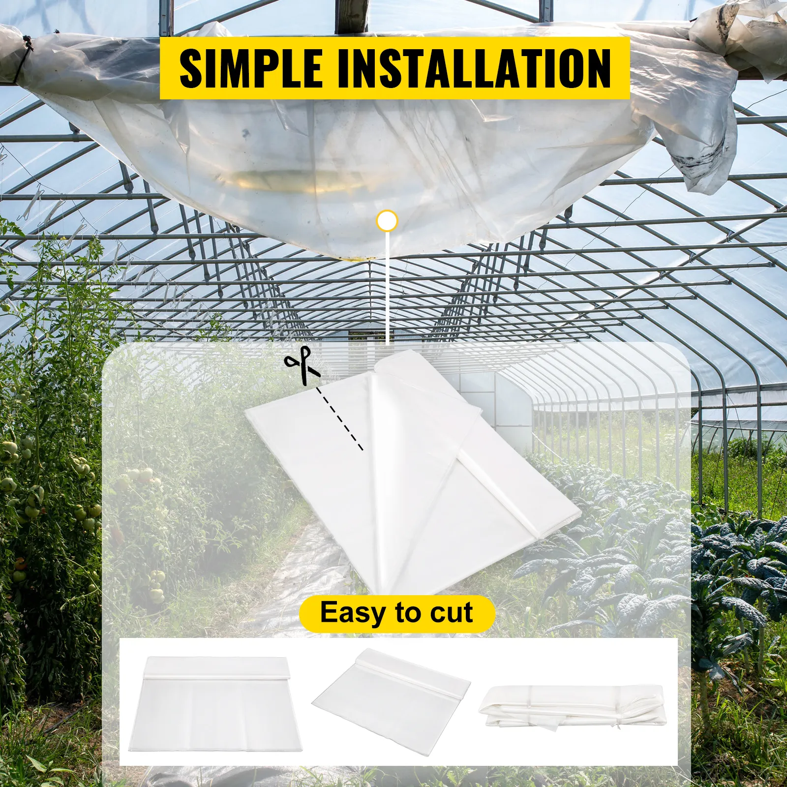 VEVOR kasfolie, eenvoudig te snijden en dus eenvoudig te installeren in grote kassen.