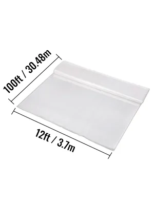 VEVOR-Gewächshausfolie, 100 Fuß x 12 Fuß, gefaltet und mit Maßangaben abgebildet.