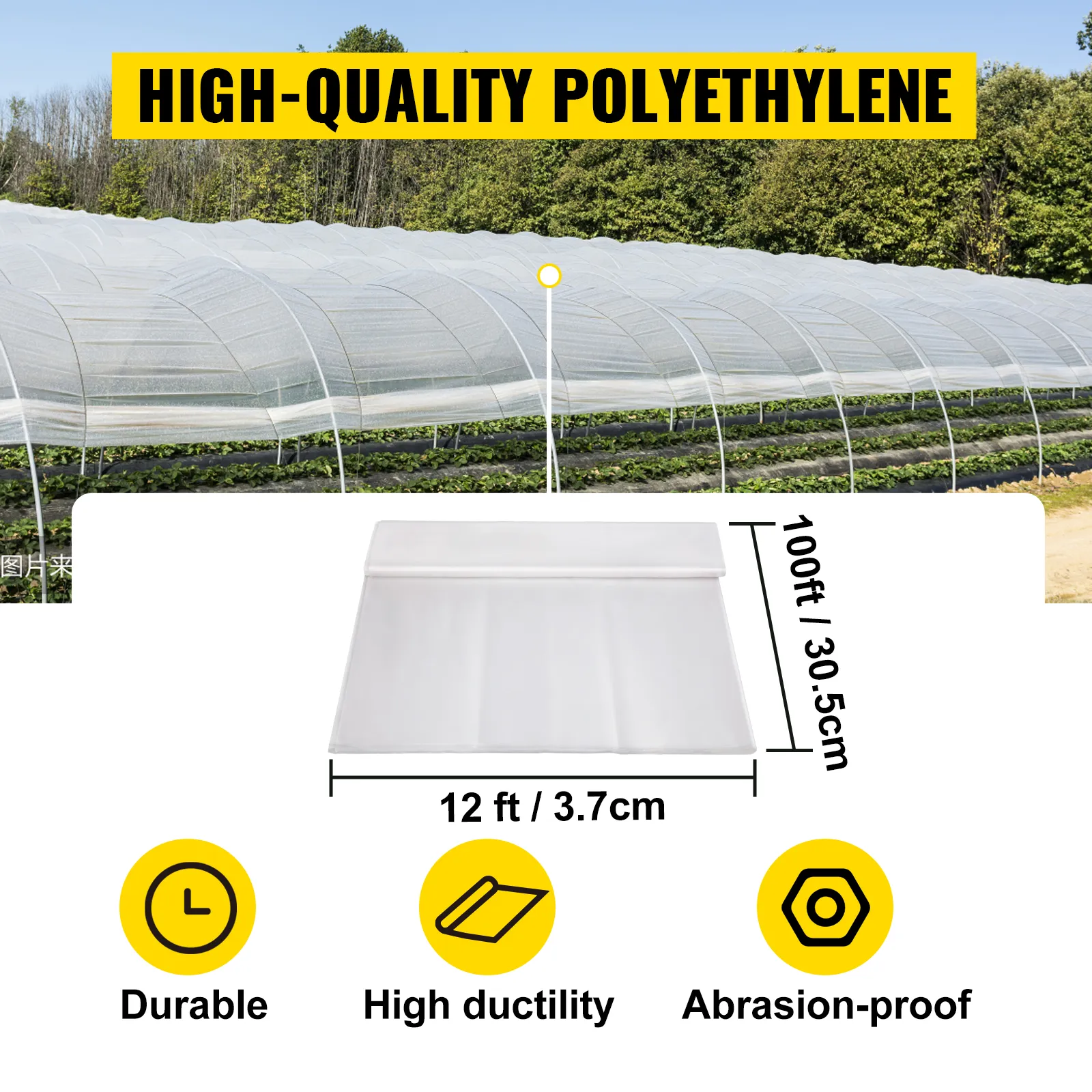 VEVOR-Gewächshausfolie besteht aus hochwertigem Polyethylen, ist langlebig, hochelastisch und abriebfest.
