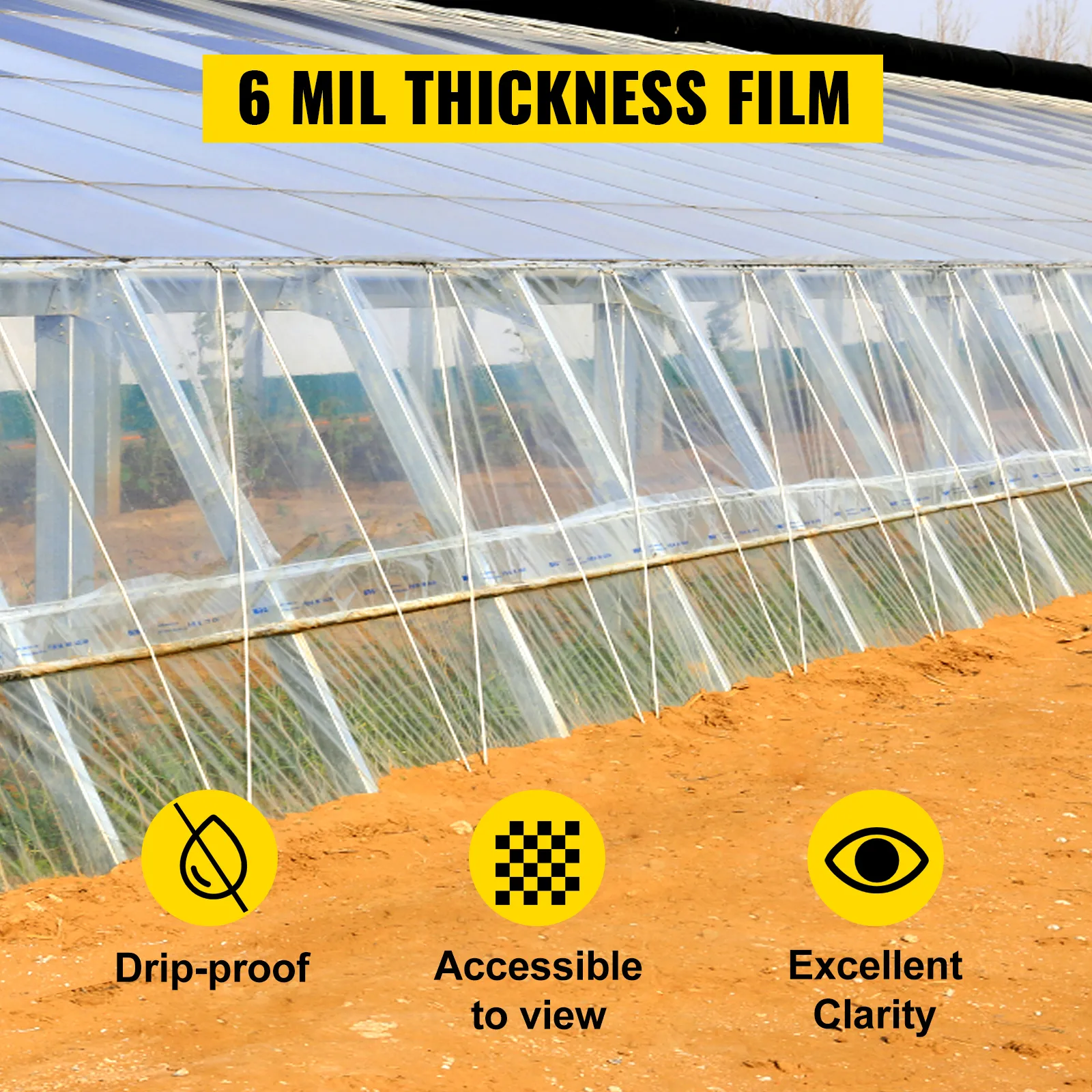 VEVOR-Gewächshausfolie, 6 mil dick, tropfsicher, sichtbar, hervorragende Klarheit.