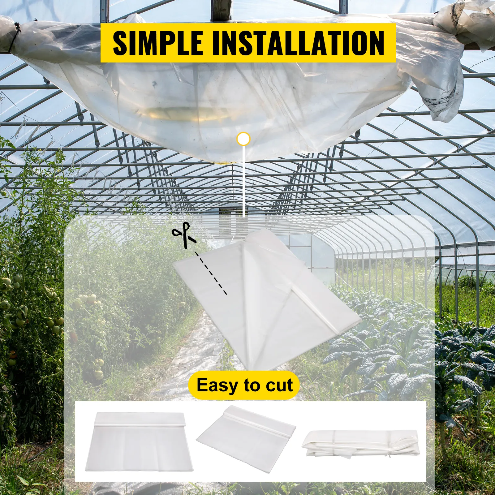 VEVOR-Gewächshausfolie für einen erweiterten Garten, mit einfacher Installation und leichtem Zuschnitt.