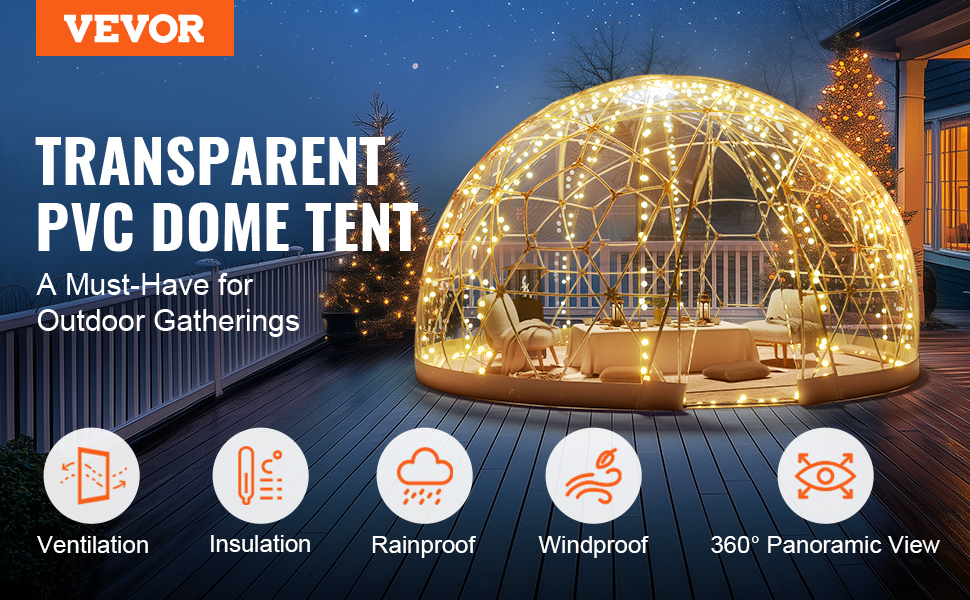 Tente Bulle Transparente Dôme De Jardin - 3 à 12 Personnes, Fenêtre 360°, PVC Imperméable - 4