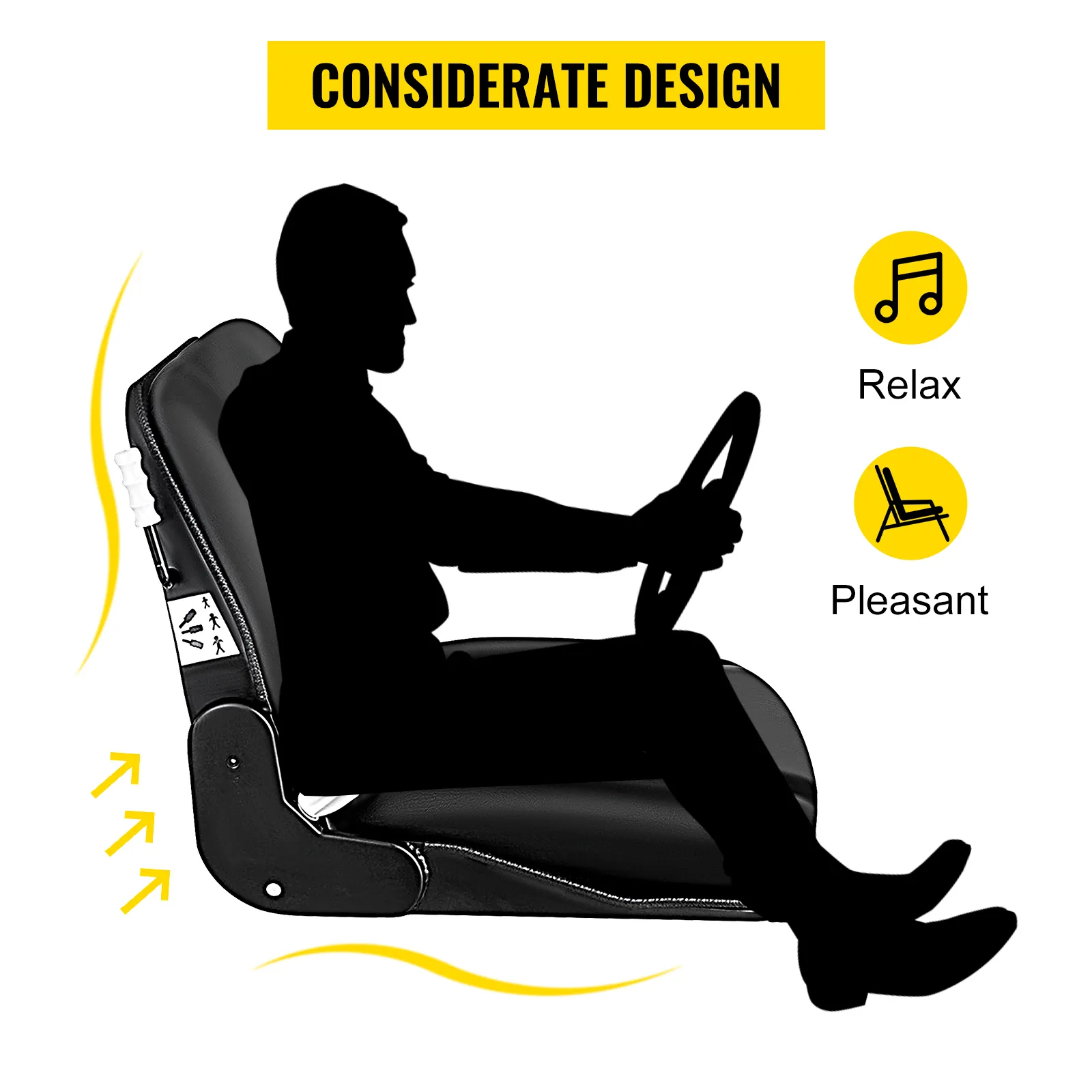 El diseño considerado del asiento de carretilla elevadora VEVOR promueve la relajación y una conducción placentera.