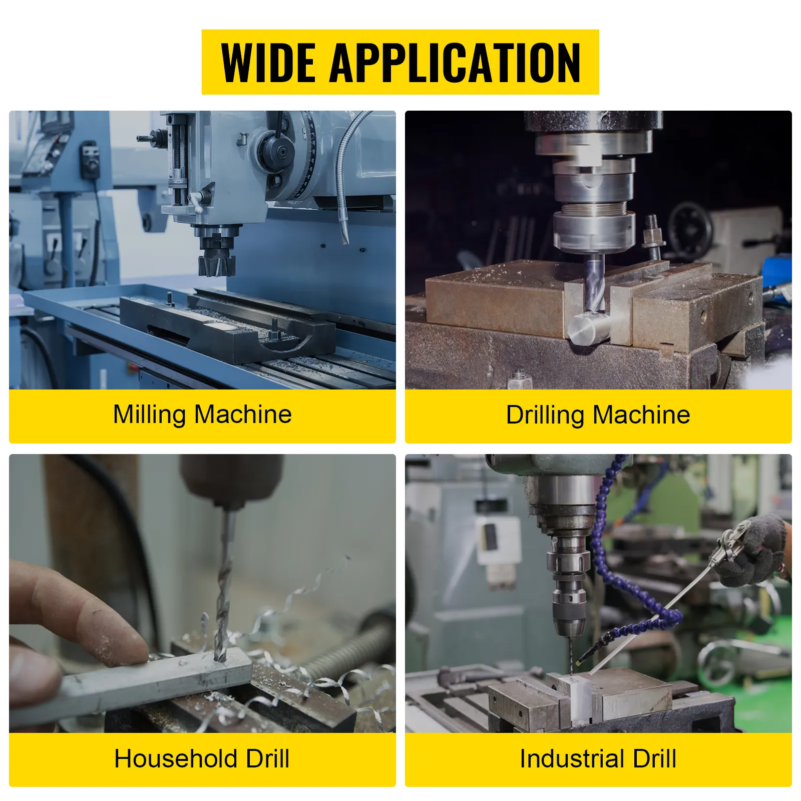 wide application of VEVOR milling vise on milling, drilling, household, and industrial drills.