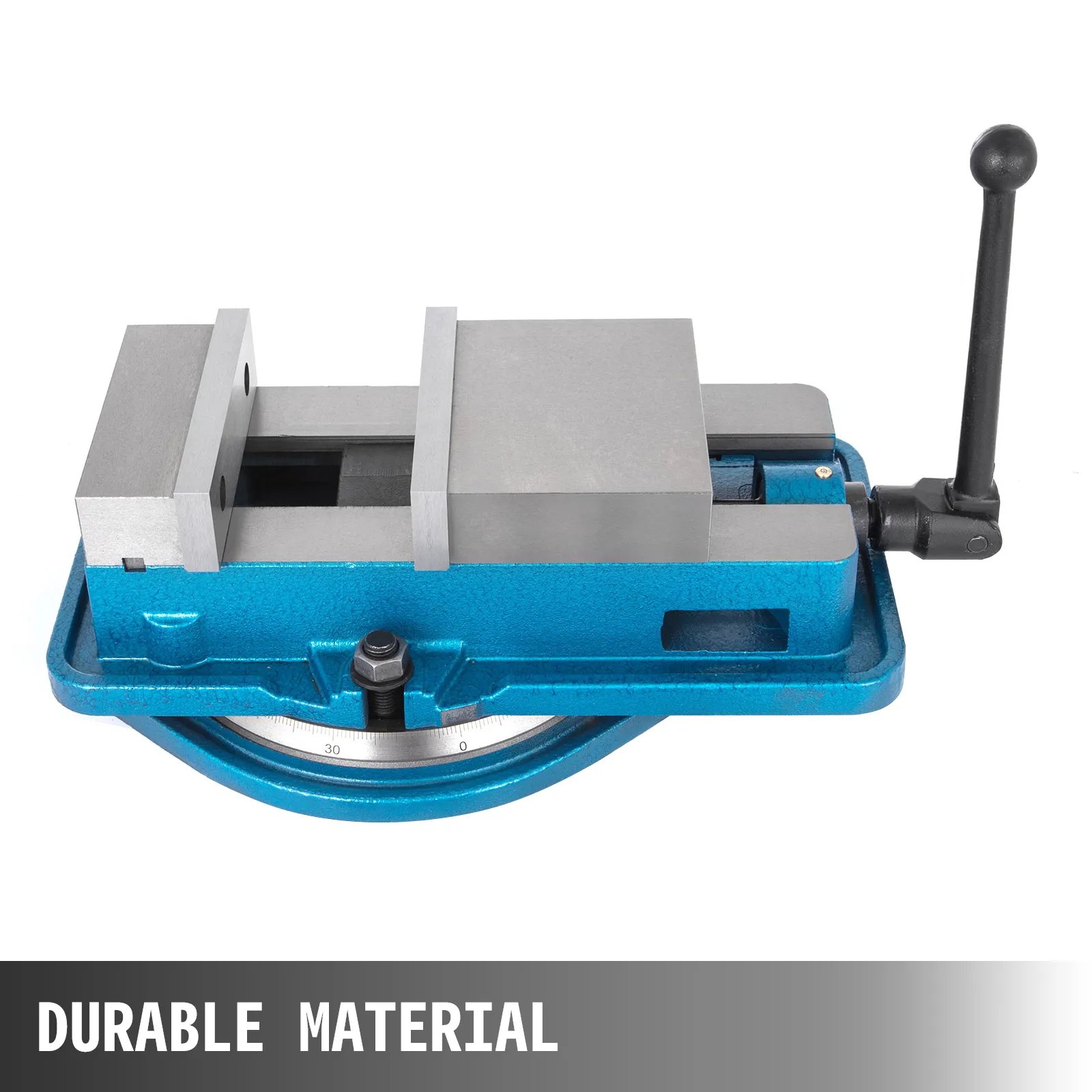 VEVOR milling vise with durable material and swivel base in blue and silver.