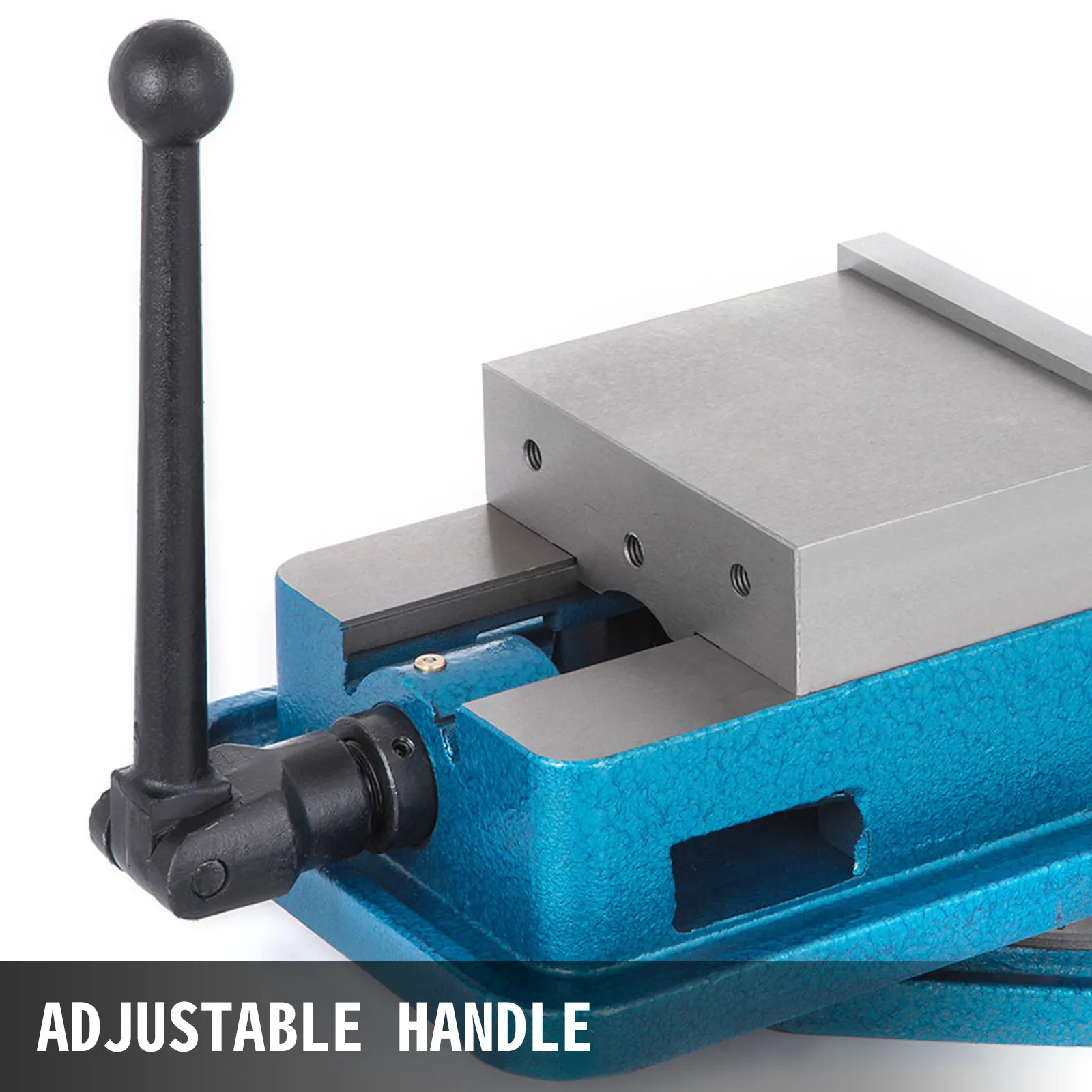 blue VEVOR milling vise with adjustable handle for precision machining.