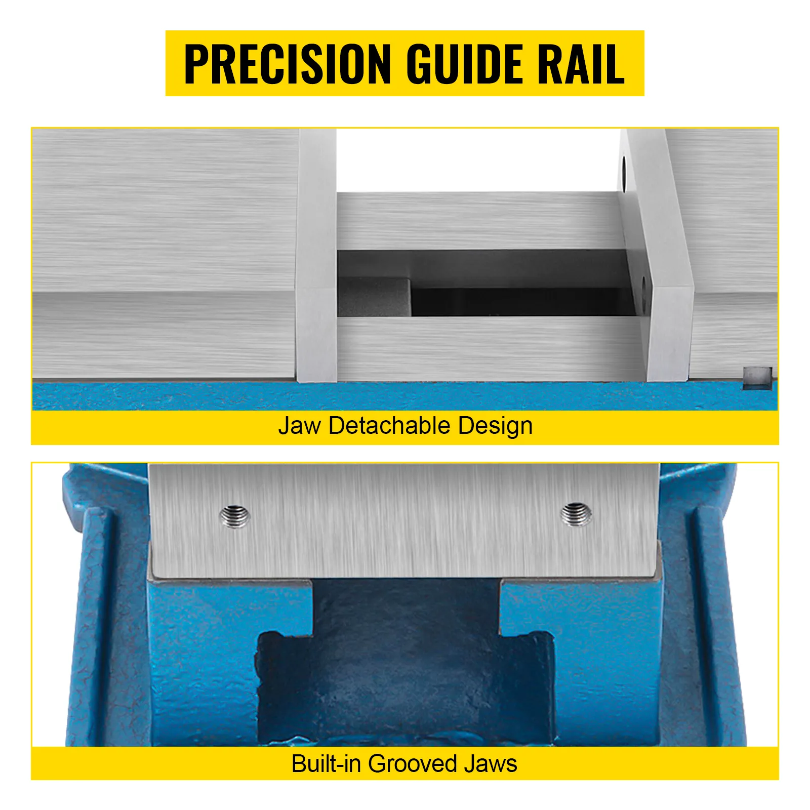 VEVOR cnc vise with precision guide rail and detachable jaw design.