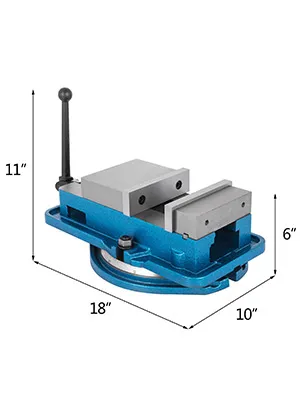 Tornillo de banco para fresadora VEVOR con base azul, 18"x10"x11", y mango para sujeción de precisión.