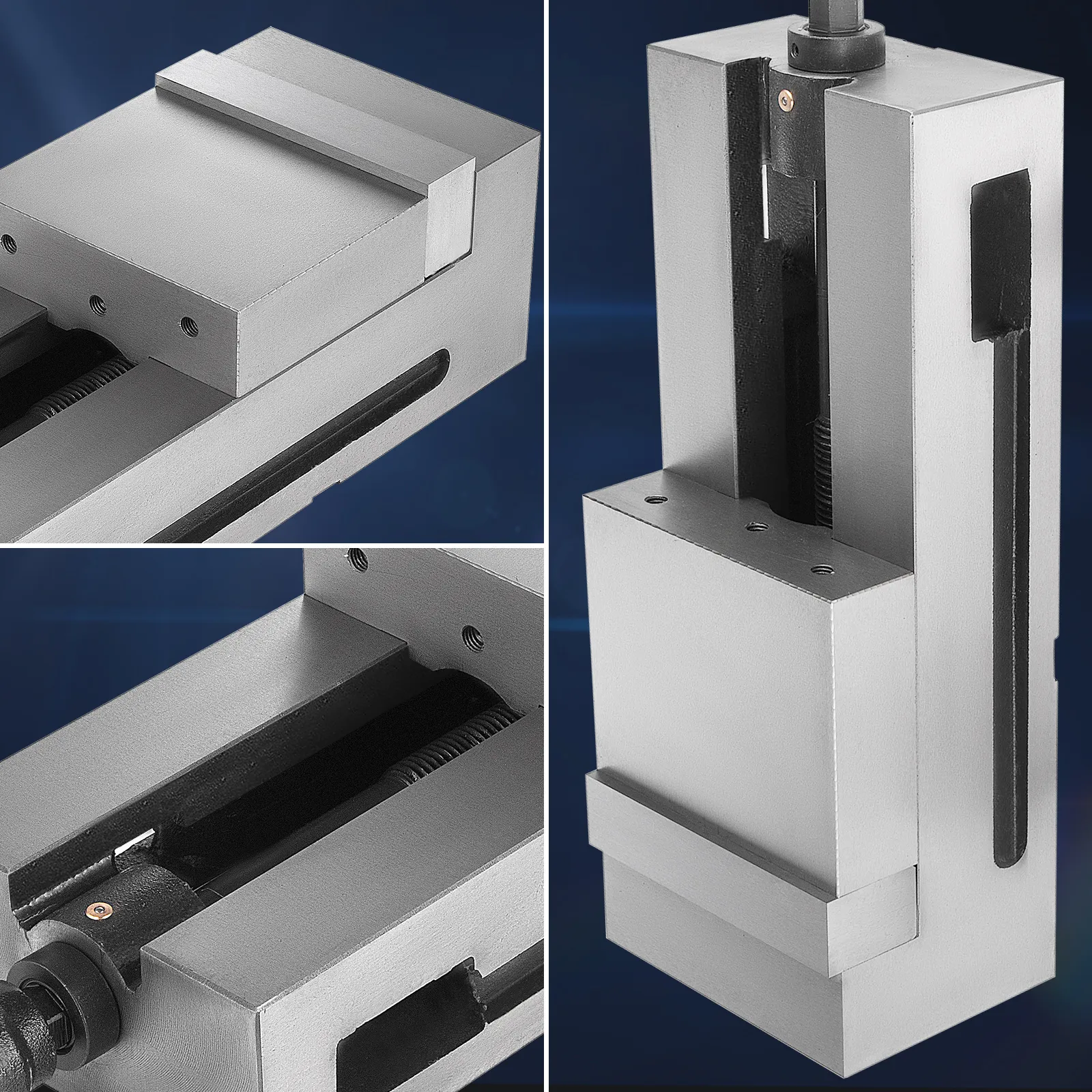 VEVOR milling vice with precision clamping jaws on a blue background.