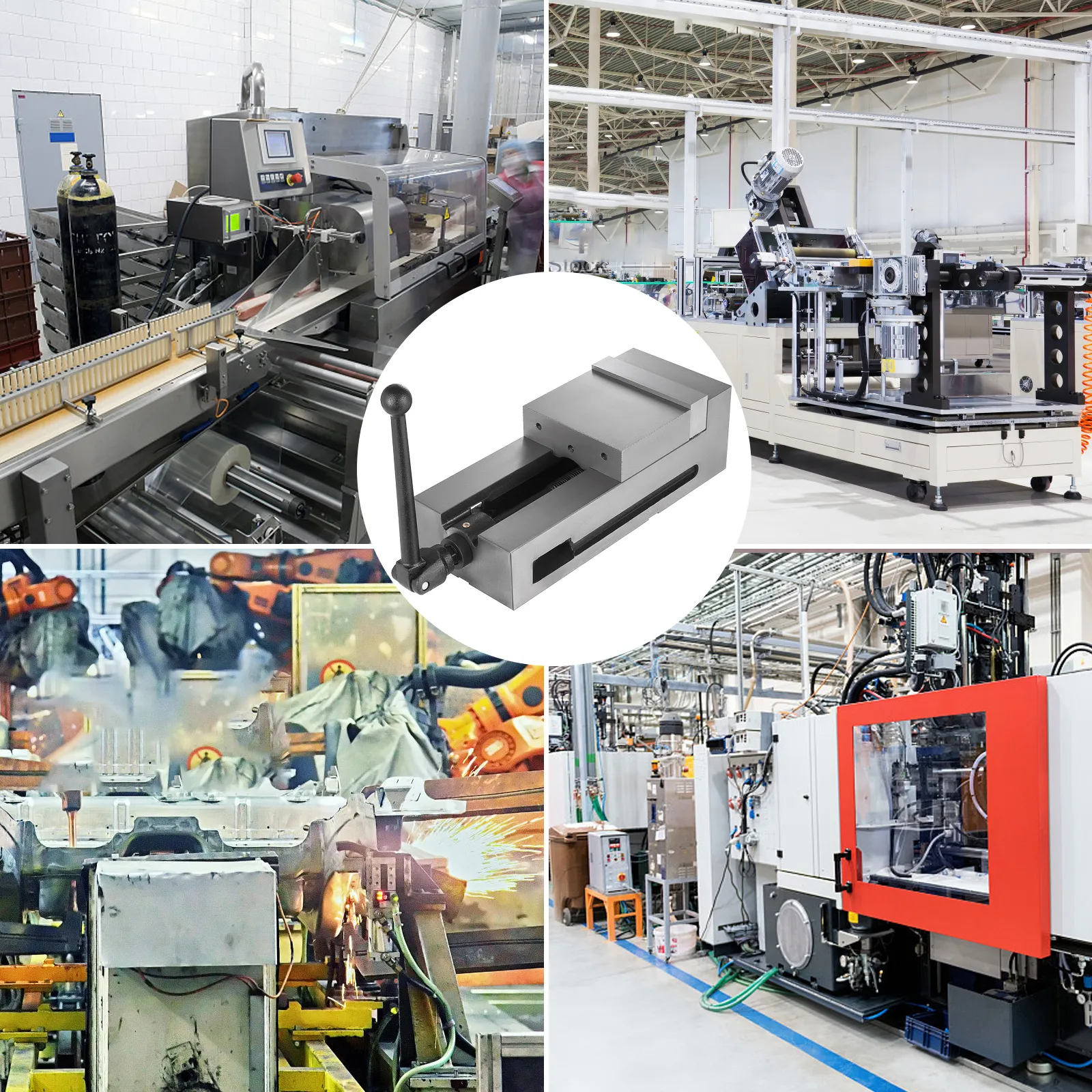 VEVOR milling vice in various industrial machinery environments.