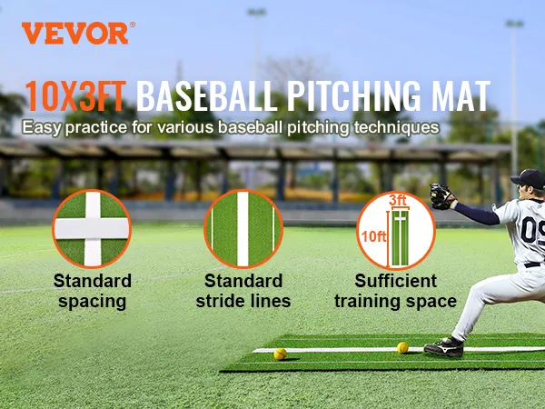 Alfombrilla de lanzamiento de softbol VEVOR: práctica fácil, espaciado estándar, líneas de zancada y amplio espacio de entrenamiento.