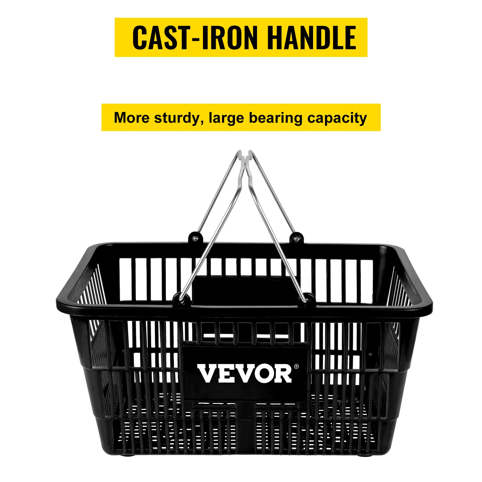 VEVOR shopping basket with cast-iron handle, sturdy with large bearing capacity text blocks.