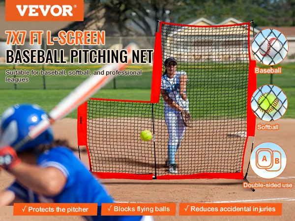 VEVOR baseball safety screen protects pitcher, blocks balls, reduces injuries; suitable for baseball, softball.
