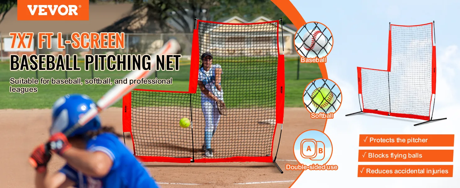 VEVOR baseball safety screen protects pitcher, blocks balls, reduces injuries; suitable for baseball, softball.