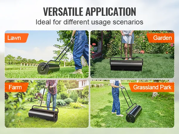 versatile uses for VEVOR lawn roller in lawn, garden, farm, and grassland park settings.