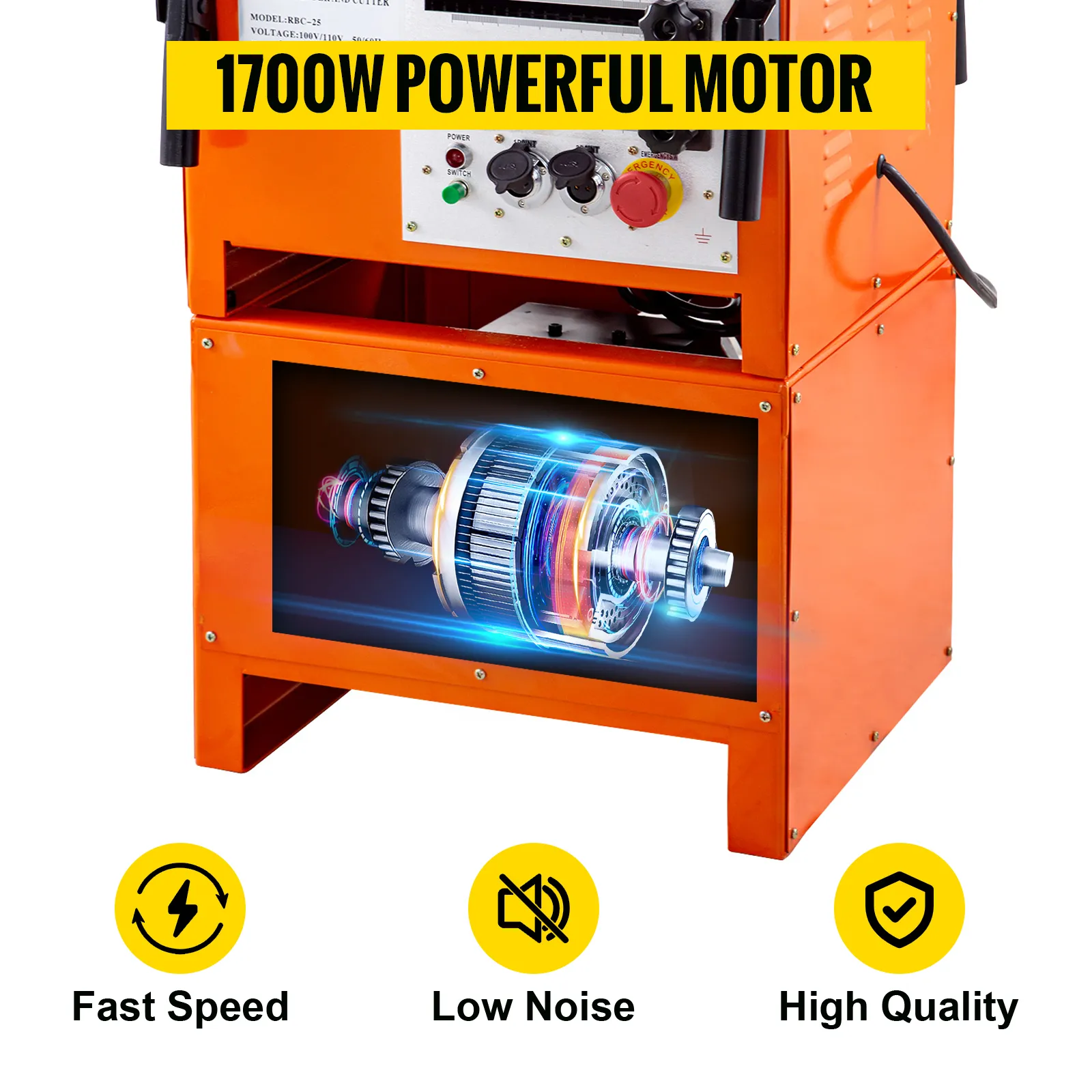 VEVOR hydraulic rebar bender with 1700w powerful motor, fast speed, low noise, high quality.