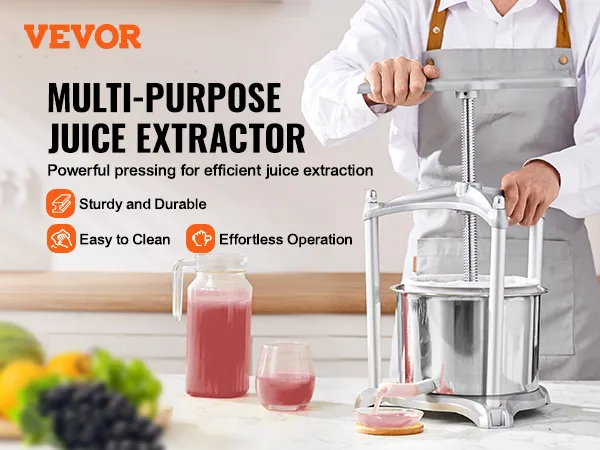 VEVOR fruit wine press for efficient juice extraction, featuring sturdy design and easy cleaning.