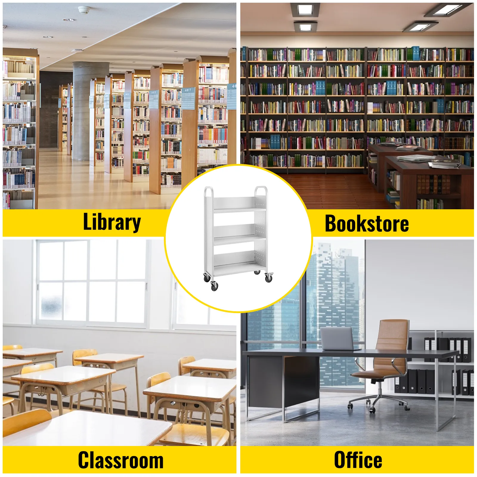 Carro de libros VEVOR para bibliotecas, librerías, aulas y oficinas.