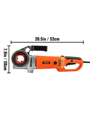 Roscadora de tubos eléctrica VEVOR en color naranja con dimensiones: 20,5 x 7,9 pulgadas.