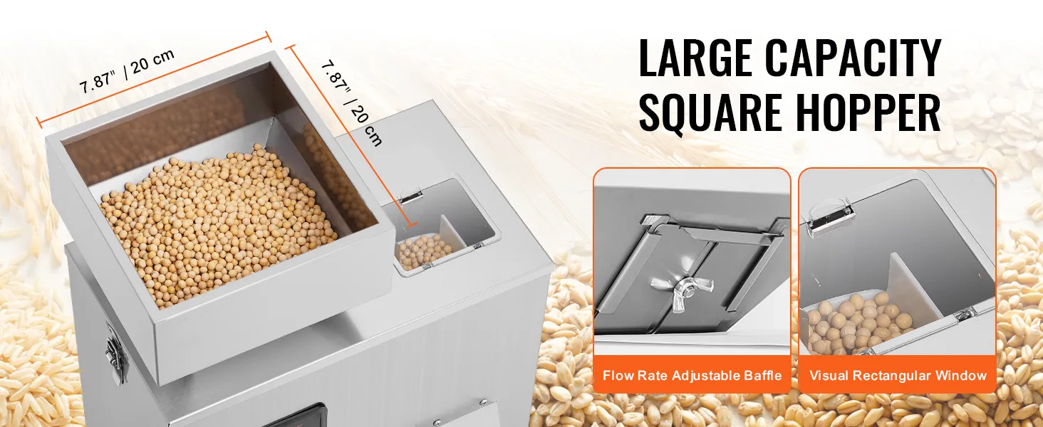 VEVOR powder filling machine with large square hopper, adjustable flow rate baffle, and visual window.