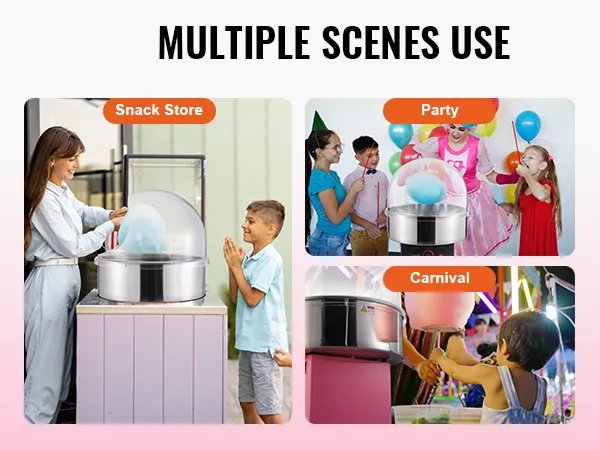 VEVOR suikerspinmachine voor feesten, kermissen en snackwinkels. Geschikt voor meerdere scènes.