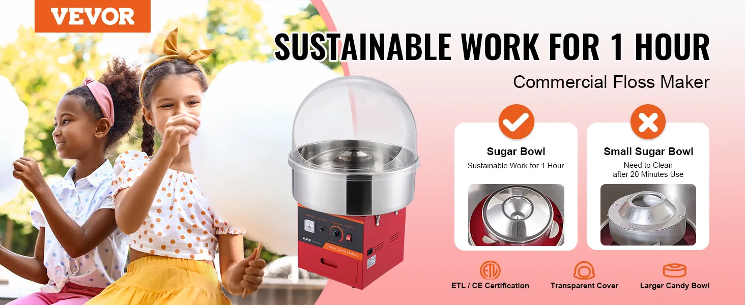 dzieci bawią się watą cukrową przy maszynie VEVOR do produkcji waty cukrowej, wykonując przez 1 godzinę ekologiczną pracę.