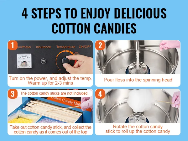 4 kroki, jak zrobić watę cukrową przy użyciu maszyny do waty cukrowej VEVOR.