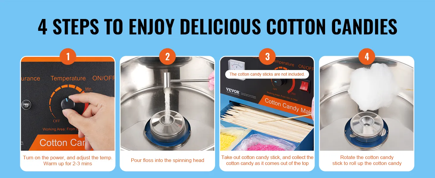 4 kroki, jak zrobić watę cukrową przy użyciu maszyny do waty cukrowej VEVOR.