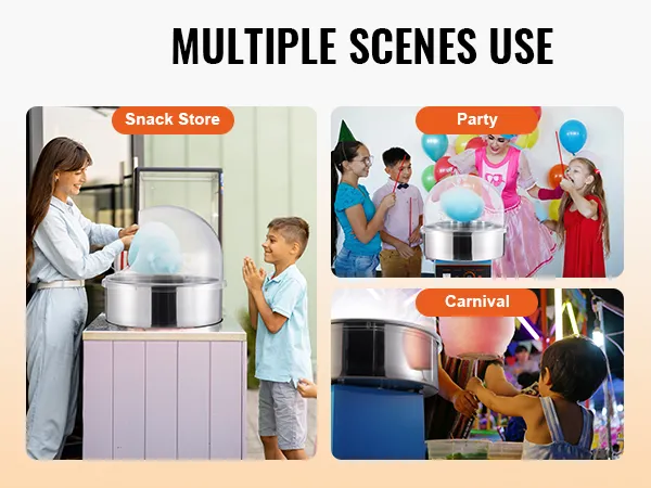 Maszyna do produkcji waty cukrowej VEVOR używana na przyjęciach, karnawałach i w sklepach ze słodyczami do tworzenia kolorowej waty cukrowej.
