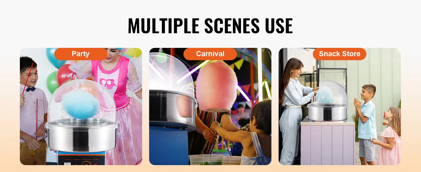 Maszyna do produkcji waty cukrowej VEVOR używana na przyjęciach, karnawałach i w sklepach ze słodyczami do tworzenia kolorowej waty cukrowej.