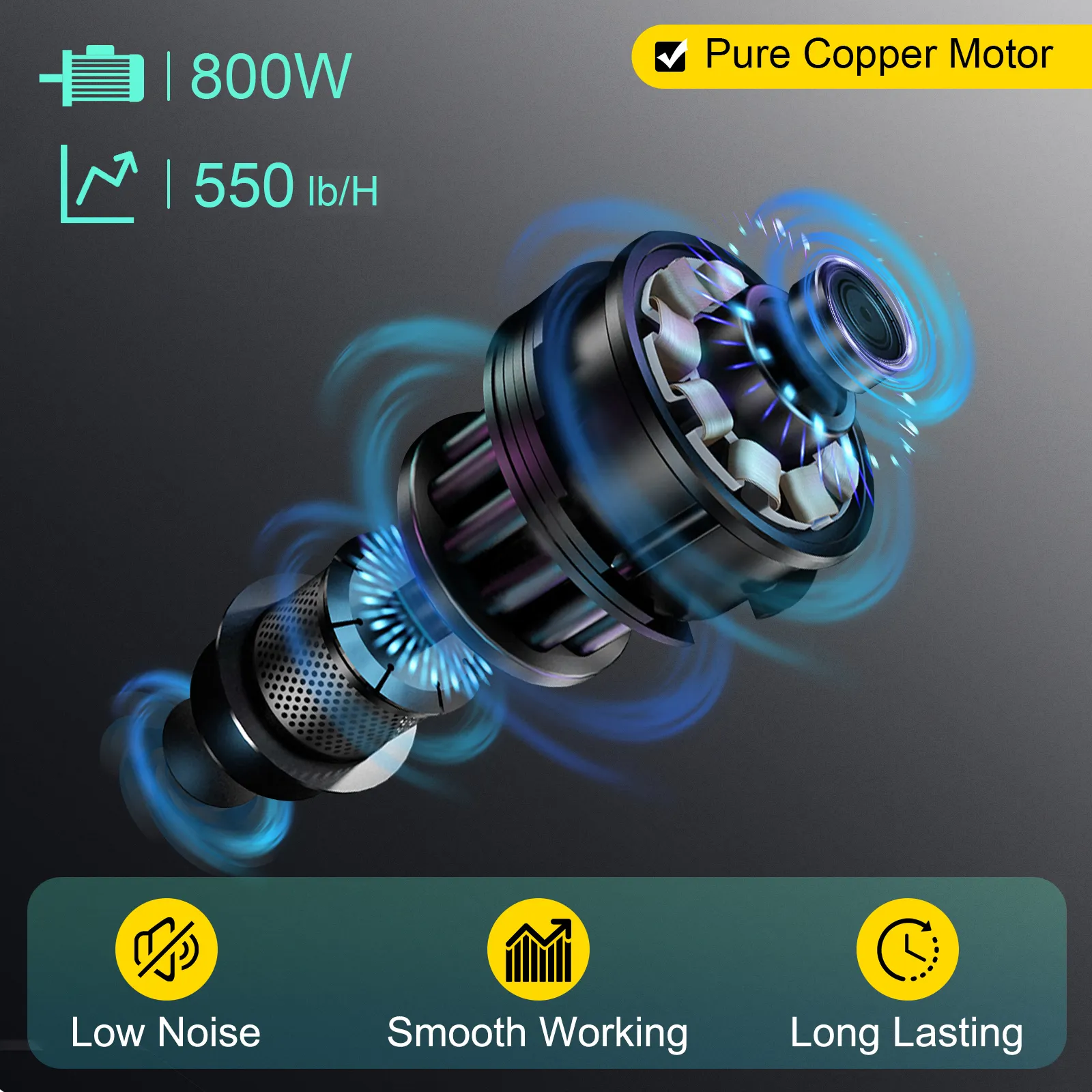 Máquina cortadora de carne comercial VEVOR con motor de cobre puro de 800w y capacidad de 550 lb/h.
