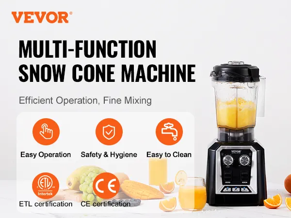 VEVOR professional blender for snow cones with fresh fruits and juice. easy operation and easy to clean.