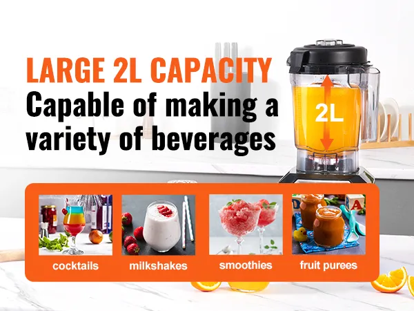 VEVOR professional blender with 2l capacity for cocktails, milkshakes, smoothies, and fruit purees.