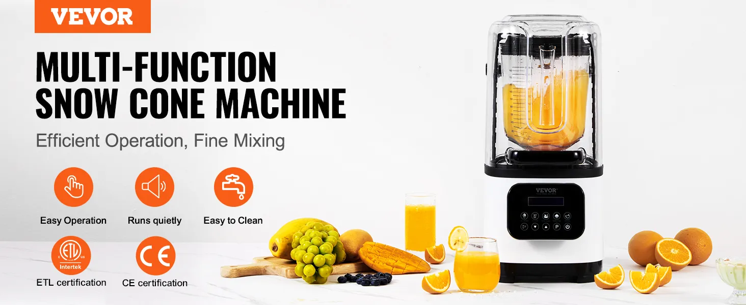 VEVOR Professional Blender with Shield, Commercial Countertop Blenders, 68 oz Jar Blender Combo, Stainless Steel 9 Speed & 5 Functions Blender, for Shakes, Smoothies, Peree, and Crush Ice, White
