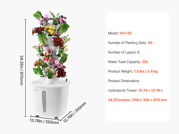 Tour Hydroponique 6 Niveaux 30 Pots - Système De Culture Intérieur Sans Terre - Réservoir 10L - Pour Herbes, Légumes - 6