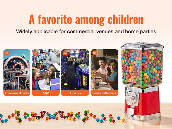 VEVOR gumball machine for amusement parks, shops, arcades, and family gatherings, loved by children.