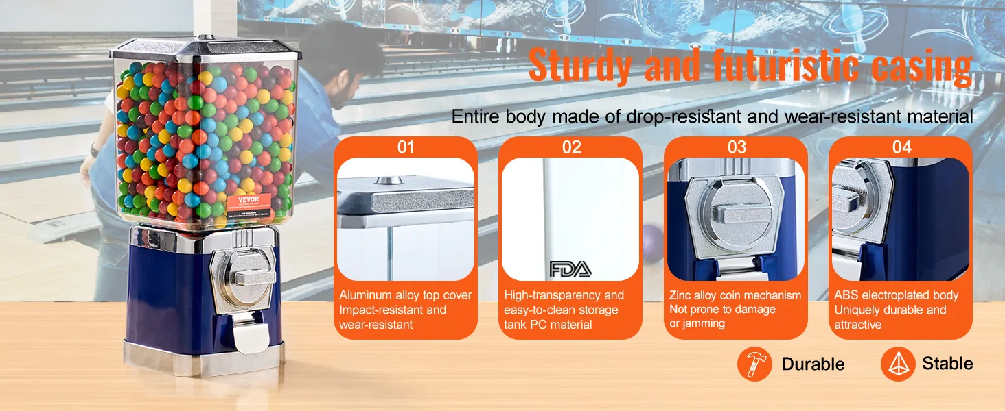 Máquina de chicles VEVOR con cubierta superior de aleación de aluminio, tanque de alta transparencia y mecanismo de monedas de aleación de zinc.