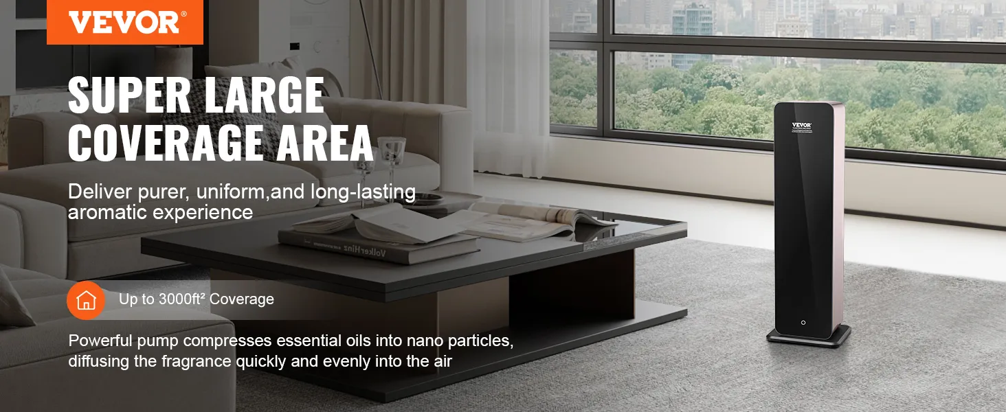 Diffusore di fragranze VEVOR con area di copertura molto ampia, fino a 280 m², per una diffusione uniforme dell'aroma.