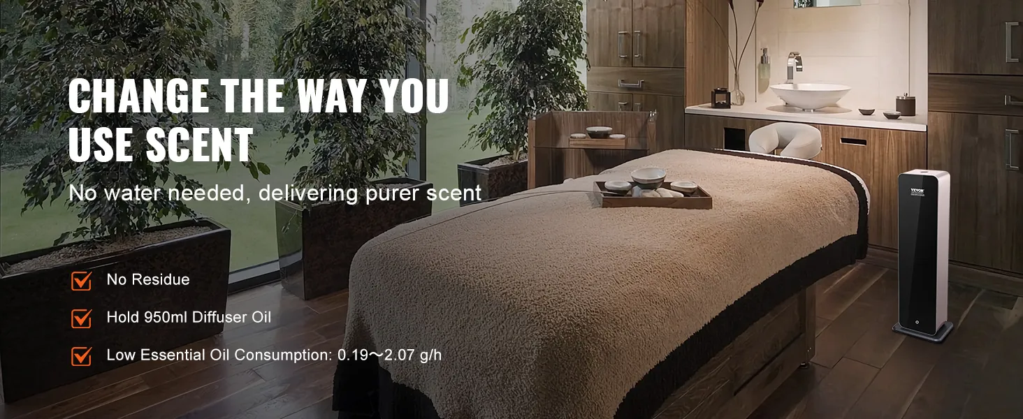 Moderna sala spa dotata del diffusore di fragranze VEVOR per diffondere un profumo puro senza lasciare residui.