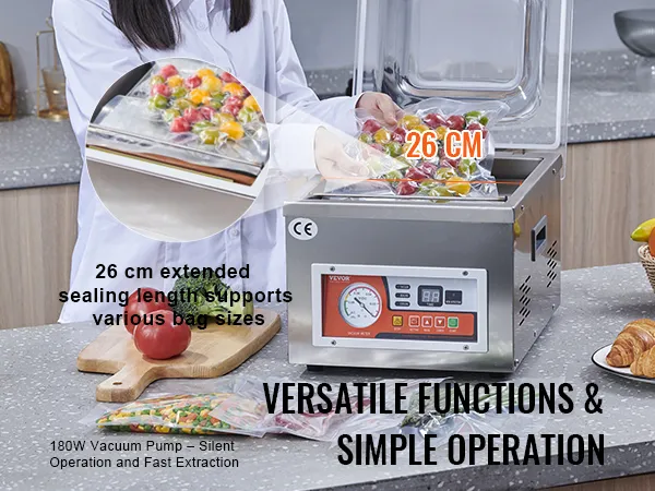 VEVOR Chamber Vacuum Sealer, DZ-260A 6.5 m³/h Pump Rate, Excellent Sealing Effect with Automatic Control, 110V Kitchen Packaging Machine for Fresh Meats, Fruit Saver, Home, Commercial Using