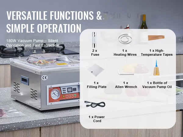 VEVOR Chamber Vacuum Sealer, DZ-260A 6.5 m³/h Pump Rate, Excellent Sealing Effect with Automatic Control, 110V Kitchen Packaging Machine for Fresh Meats, Fruit Saver, Home, Commercial Using